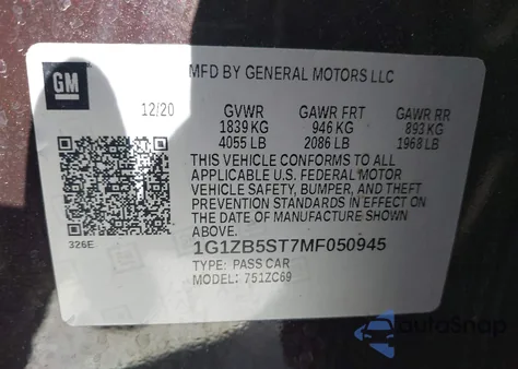 2021 Chevrolet Malibu Fwd Ls z USA, uszkodzony, nr VIN 1G1ZB5ST7MF050945